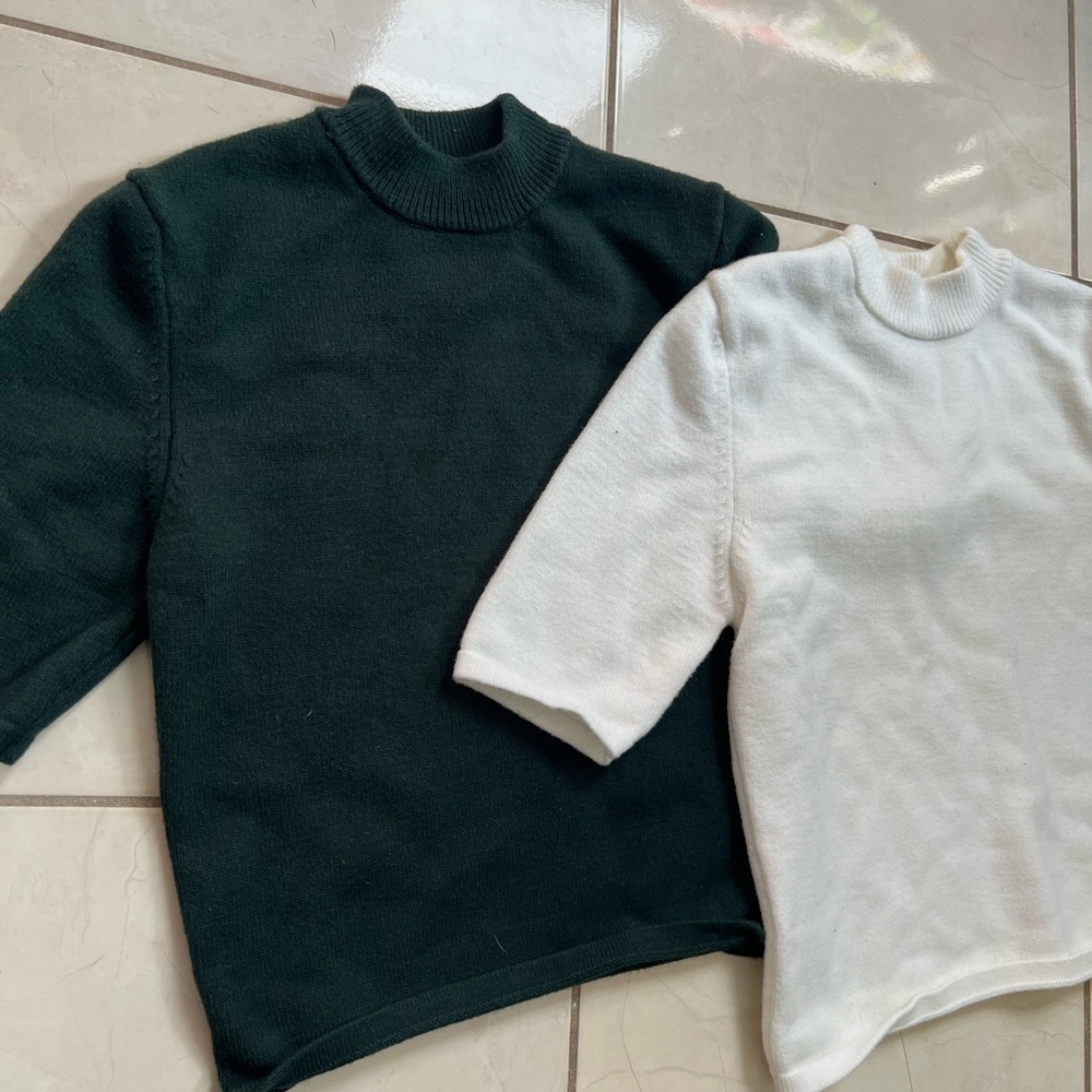 Cozy Knit Croptop Set - Green and White